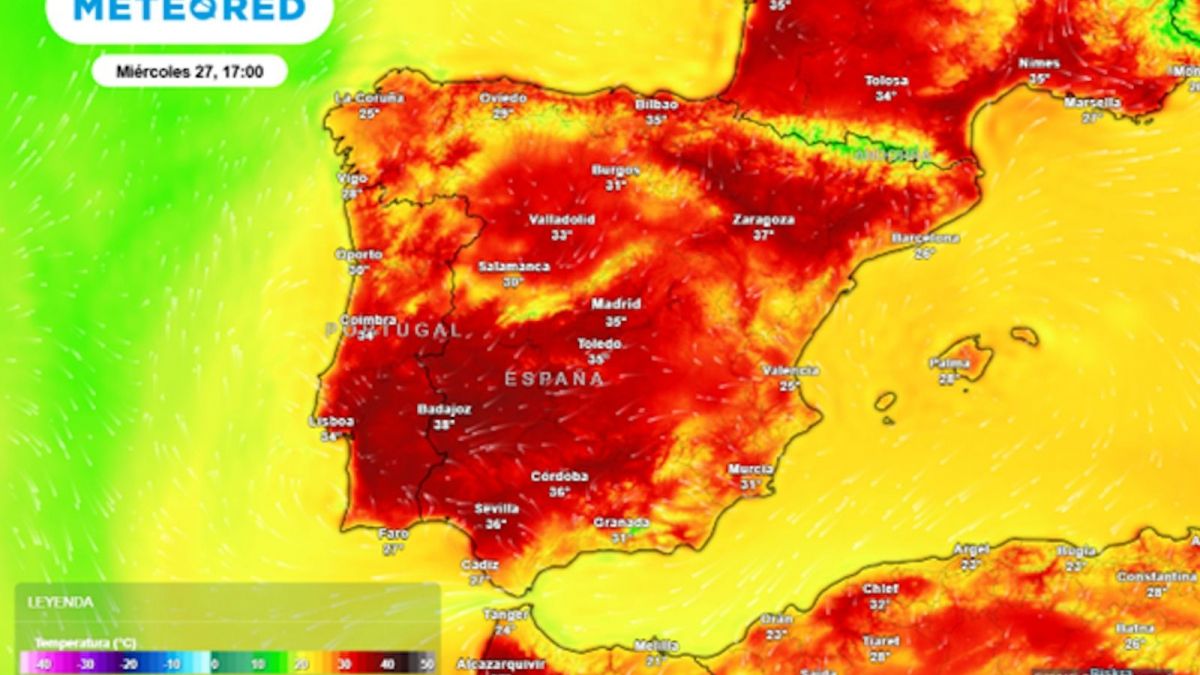 Mapa de la variación térmica en la Península Ibérica (Fuente: Meteored)