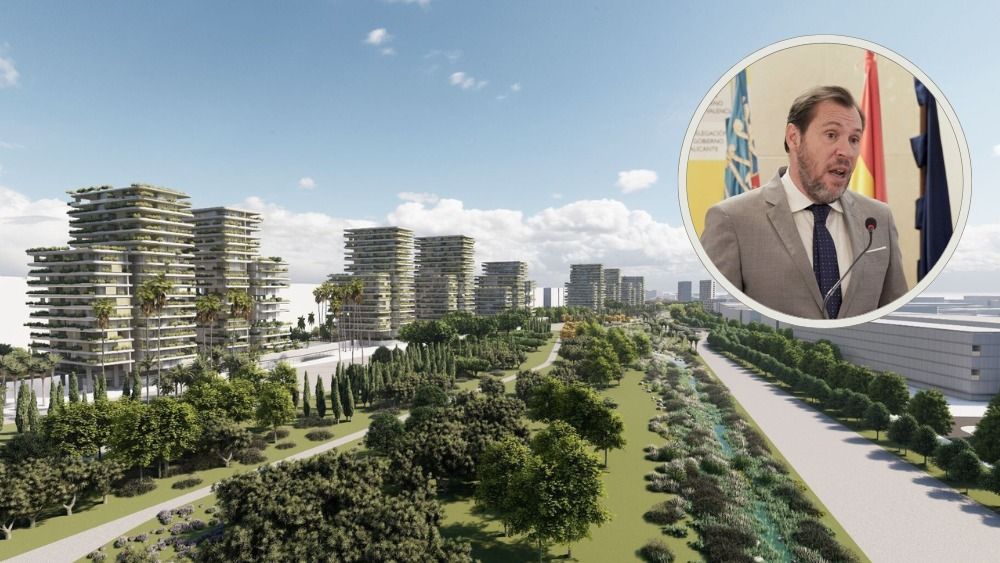 Zona verde del Parque Central de Alicante y el ministro Óscar Puente