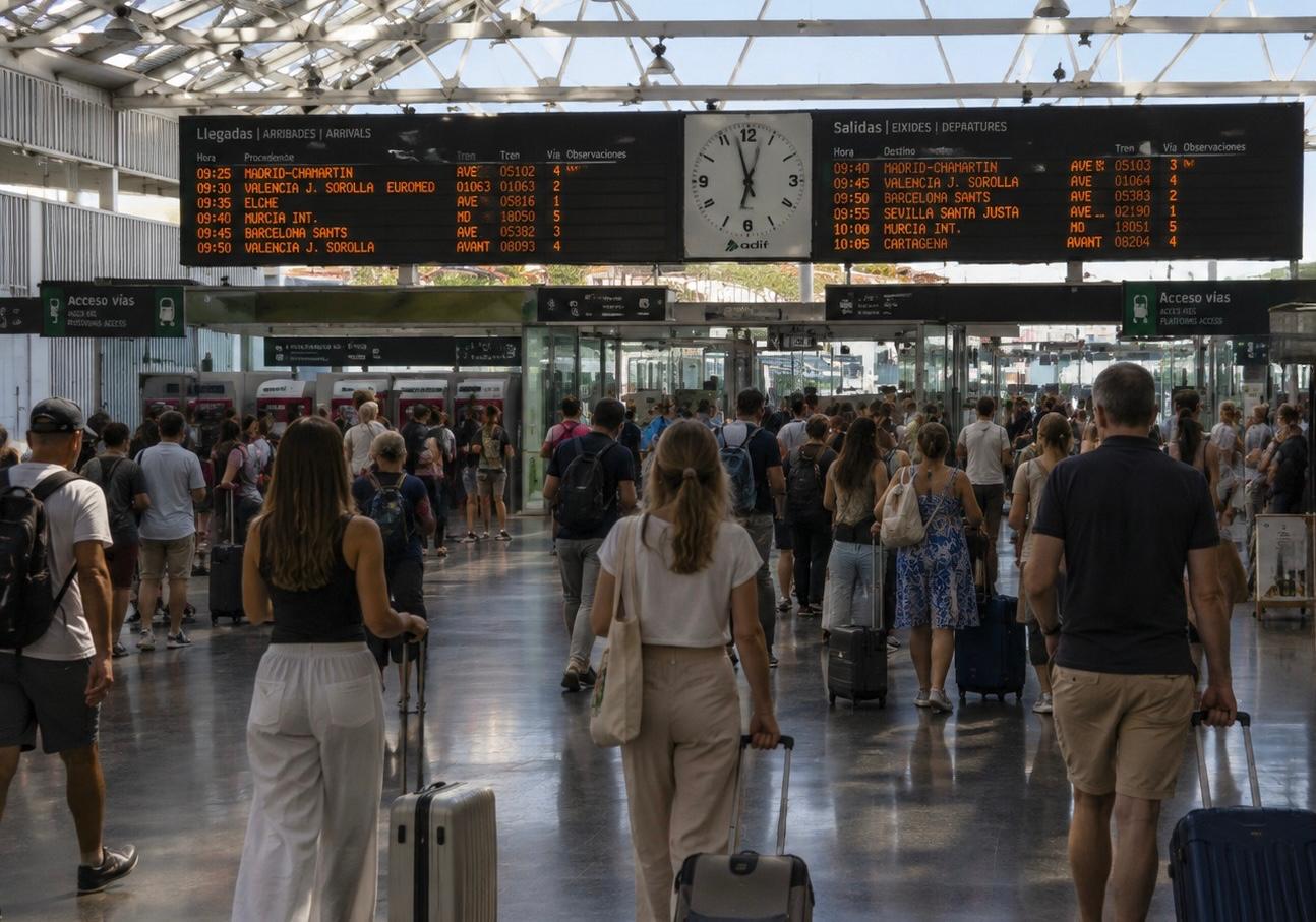 Personas llenan la estación de tren de Alicante (Foto: IA) Personas llenan la estación de tren de Alicante (Foto: IA)