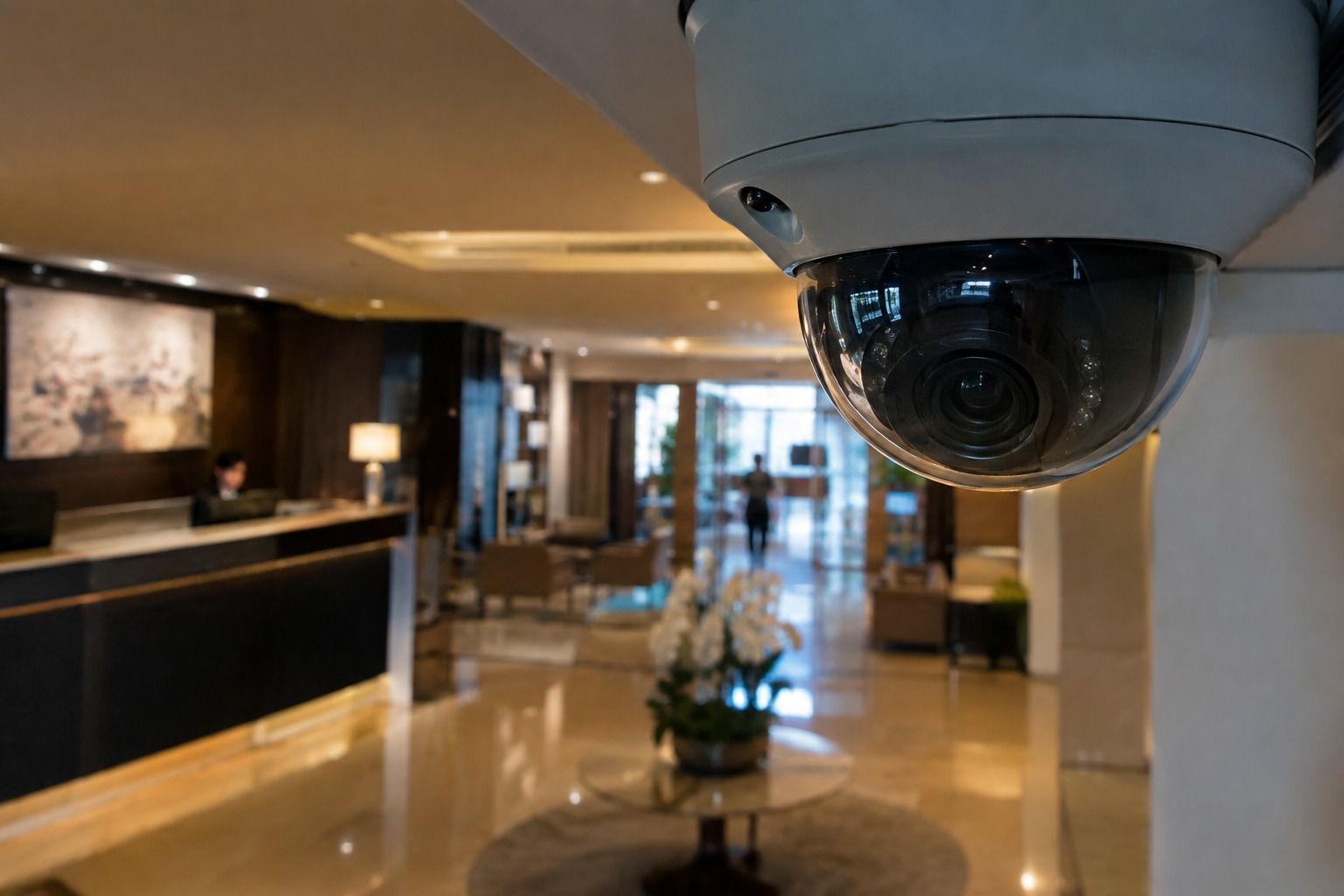 La cámara de vigilancia en el hall de un hotel en Elche (Foto: Generada por IA) La cámara de vigilancia en el hall de un hotel en Elche (Foto: Generada por IA)