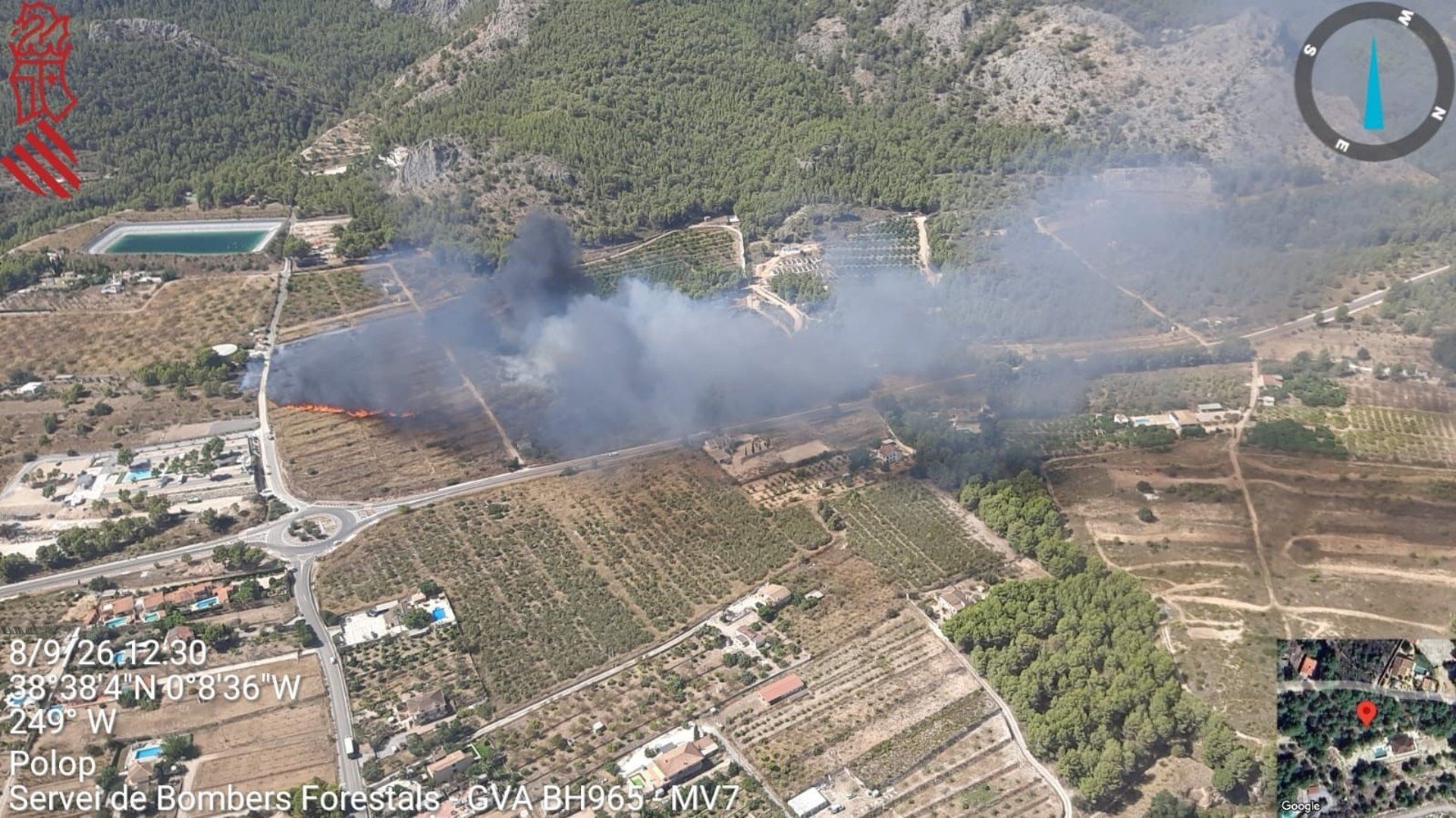 Origen del incendio forestal en Polop (Foto: Emergèncias GVA) Origen del incendio forestal en Polop (Foto: Emergèncias GVA)