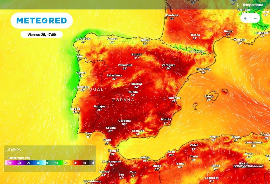 Mapa de les temperatures a Espanya este divendres (Font: Meteored) Mapa de les temperatures a Espanya este divendres (Font: Meteored)