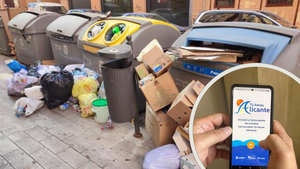 Contenedores en Alicante e interfaz de la aplicación 'Tú haces Alicante'