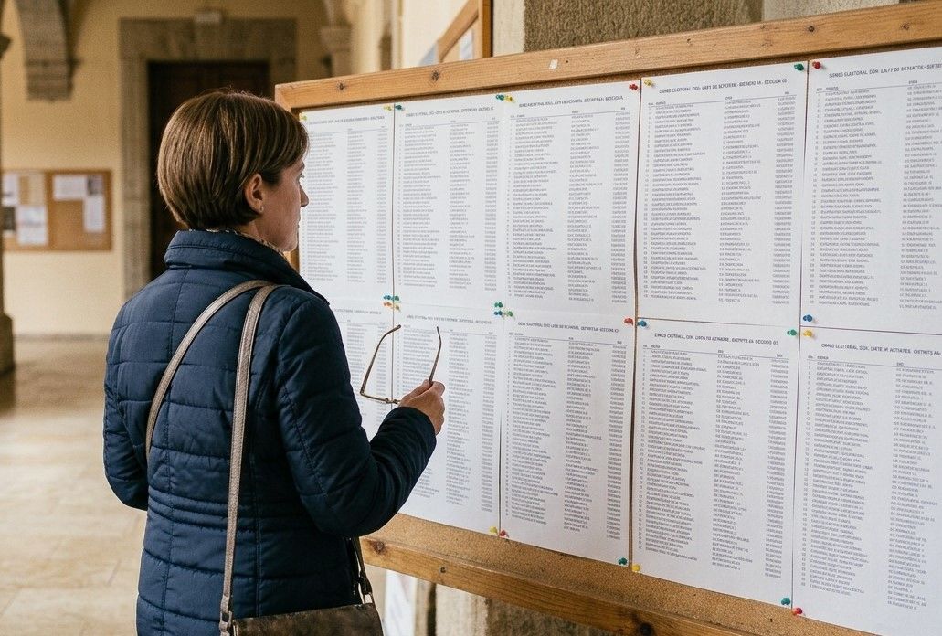Una dona mira el llistat del cens electoral (Generada amb IA)