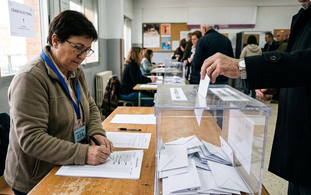 Un hombre vota en una jornada electoral y la presidenta de la mesa tacha su nombre (Foto IA) Un hombre vota en una jornada electoral y la presidenta de la mesa tacha su nombre (Foto IA)