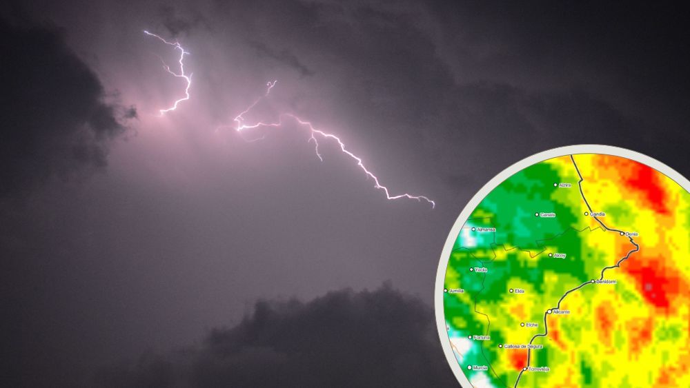 Tormenta y mapa de la lluvia acumulada hasta el mediodía del domingo en la provincia de Alicante Tormenta y mapa de la lluvia acumulada hasta el mediodía del domingo en la provincia de Alicante